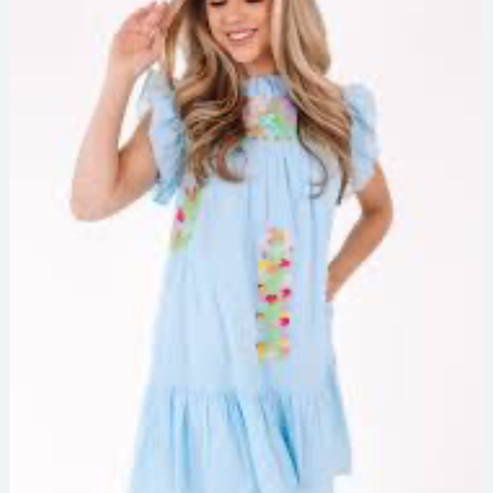 Posey ruffle neck dress J.Marie medium NWT Light Blue Floral Dress